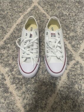 Converse White Low Top Sneakers with Red Stripe